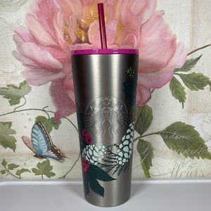 New Starbucks 2021 Holiday Silver Pinecone Mistletoe Stainless Steel Tumbler